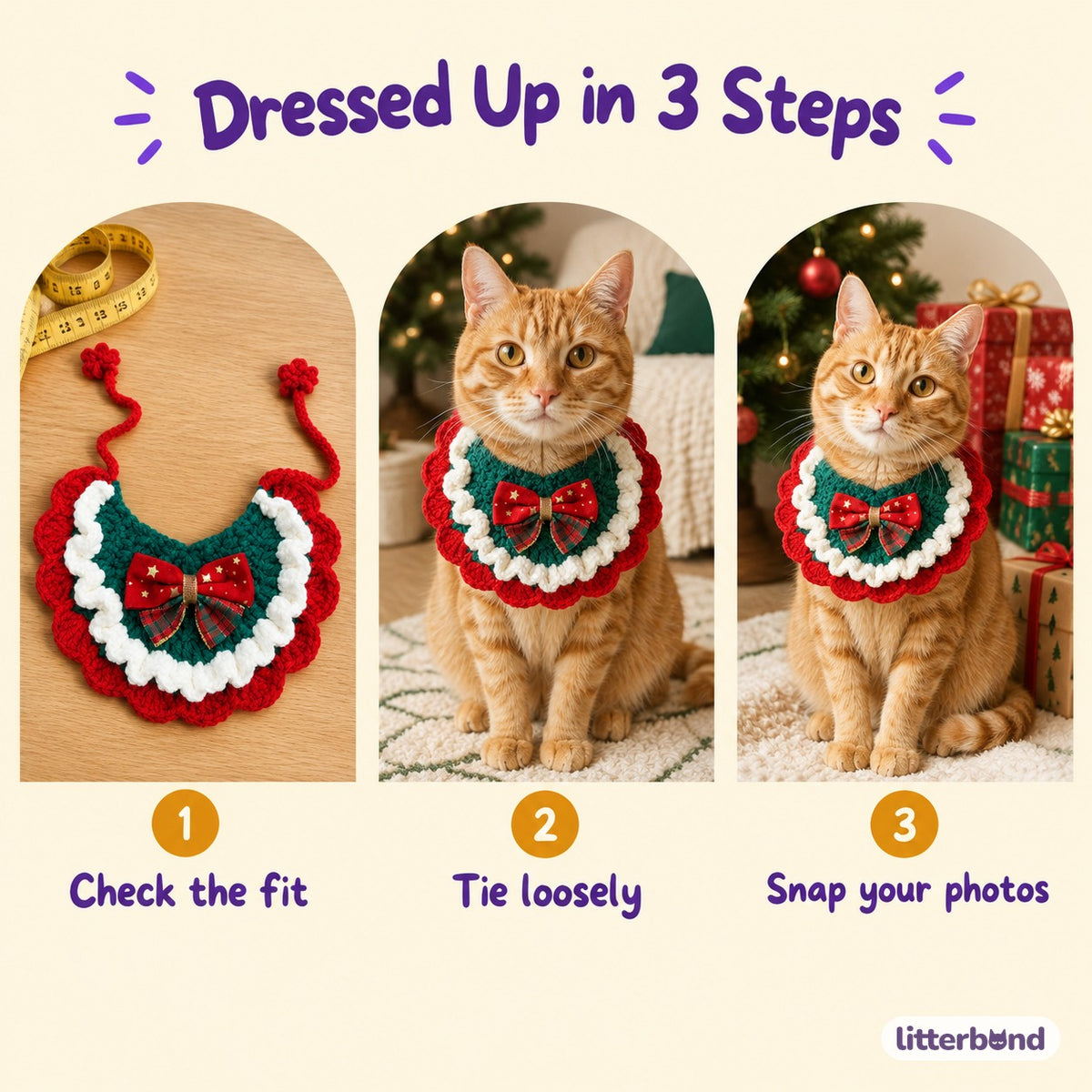 Christmas Bow Ruffle Bib - how to put it on