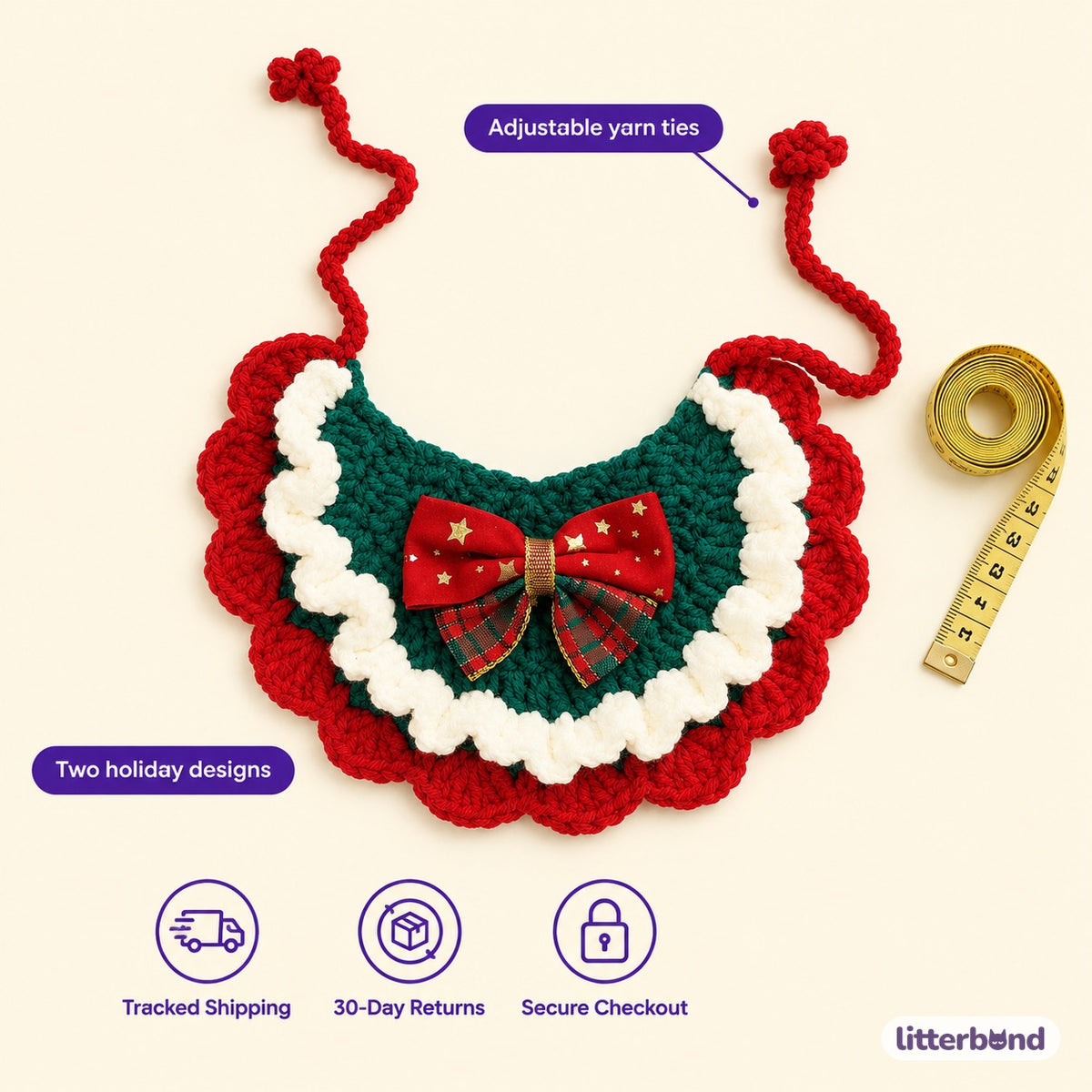 Christmas Bow Ruffle Bib - size and details