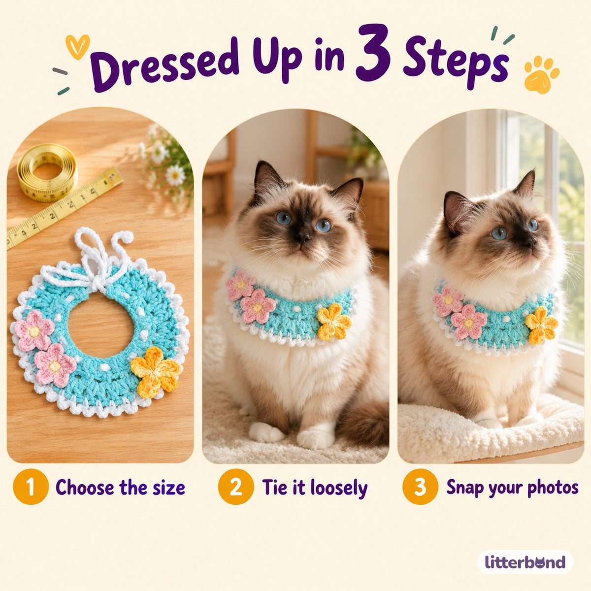 Flower & Butterfly Crochet Collar - how to put it on