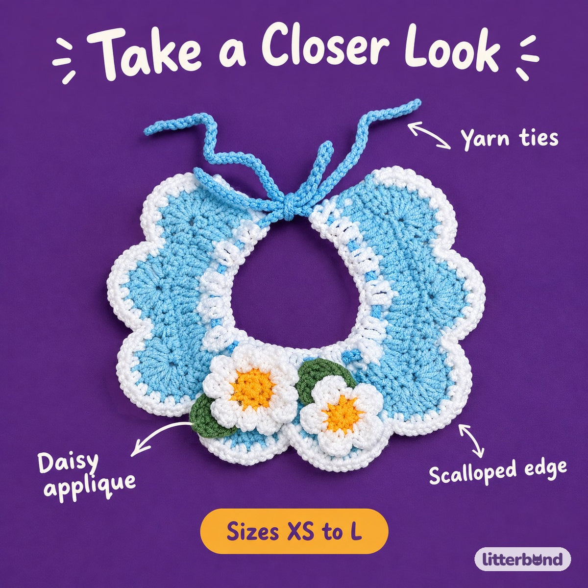 Scalloped Daisy Crochet Collar - close-up details