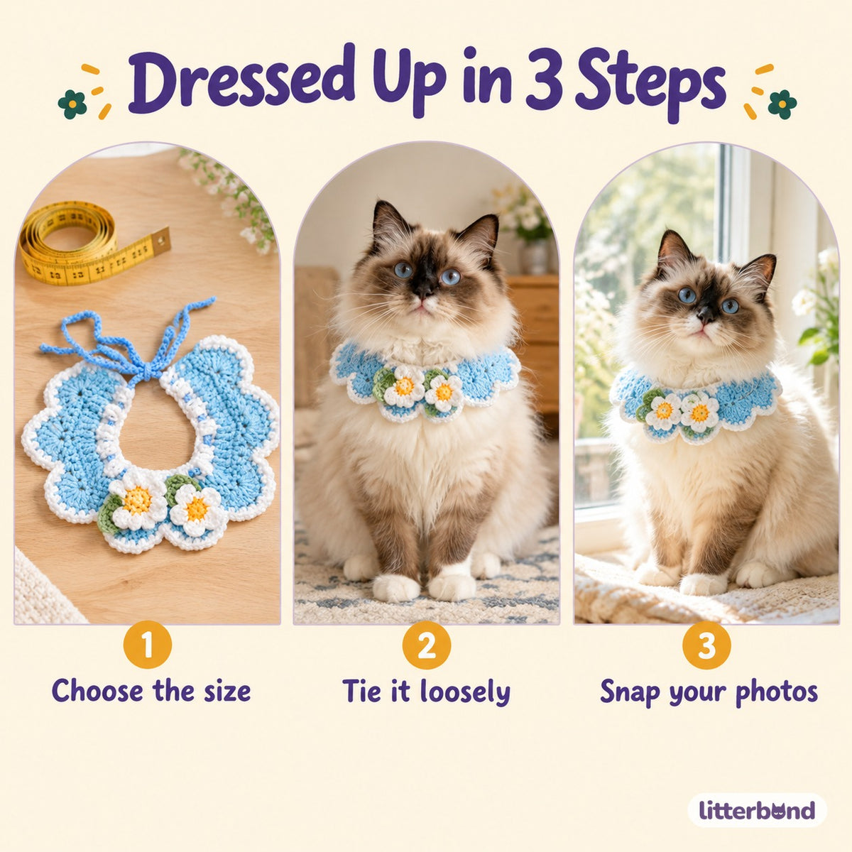 Scalloped Daisy Crochet Collar - how to put it on