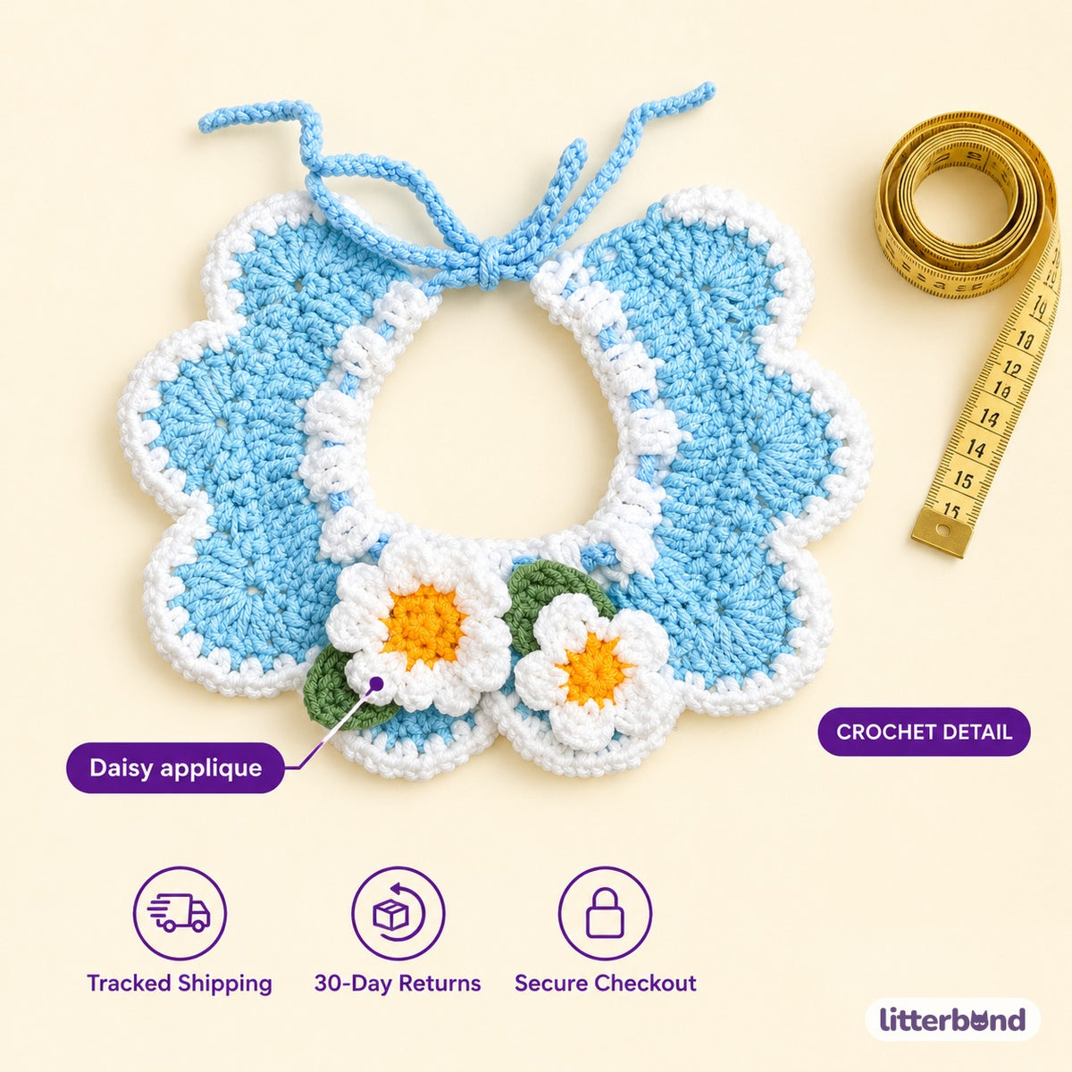 Scalloped Daisy Crochet Collar - size and details