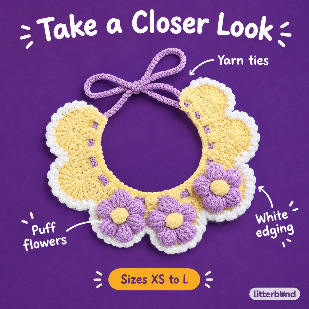 Puff Flower Crochet Collar - close-up details
