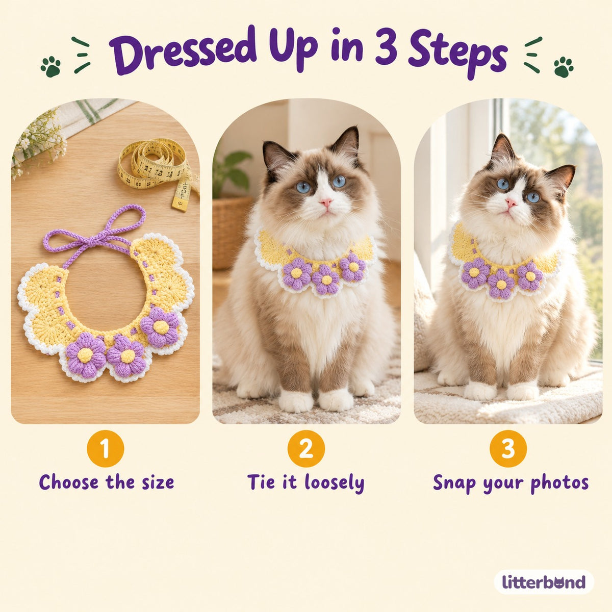 Puff Flower Crochet Collar - how to put it on