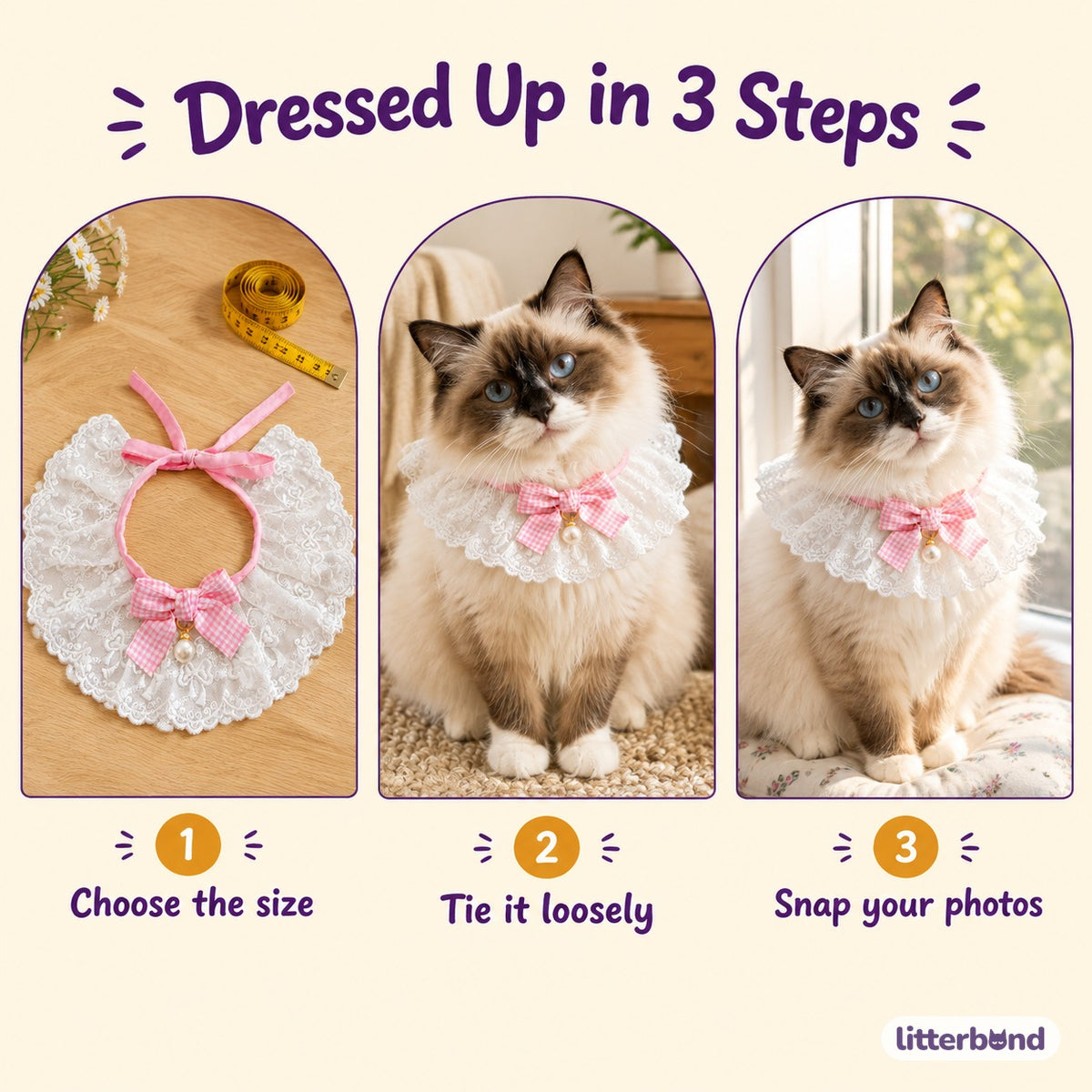 Gingham Bow Lace Collar - how to put it on