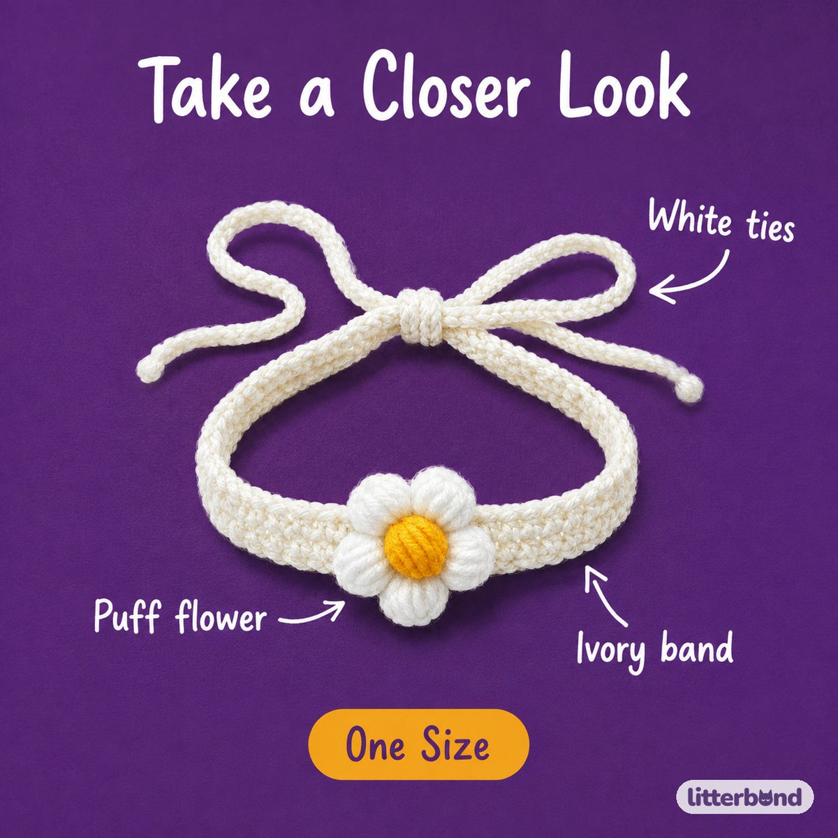 Single Puff Flower Crochet Collar - close-up details