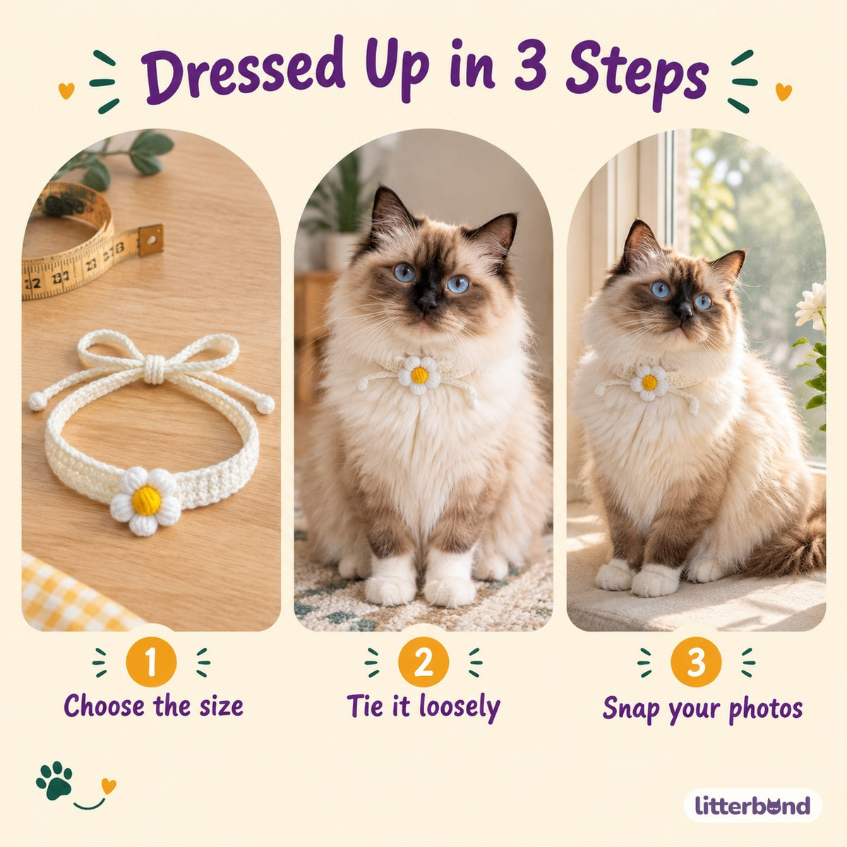 Single Puff Flower Crochet Collar - how to put it on