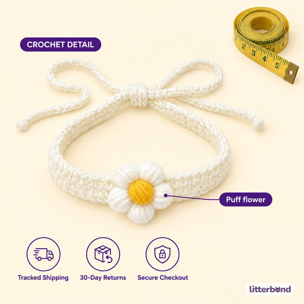 Single Puff Flower Crochet Collar - size and details
