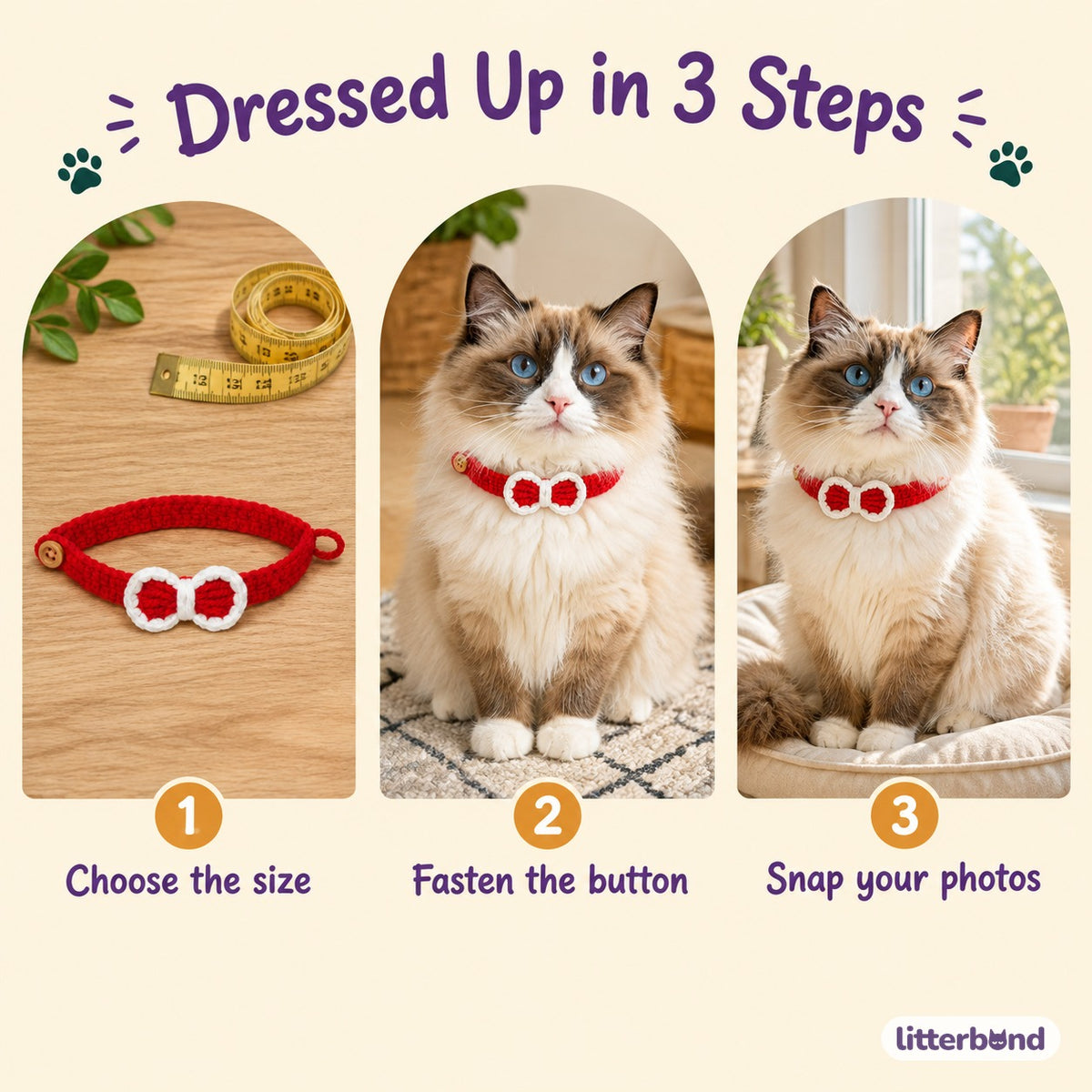 Crochet Bow Button Collar - how to put it on