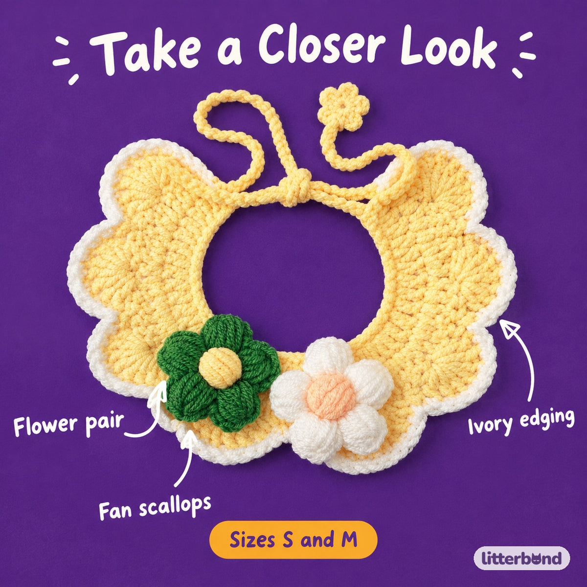 Daisy Pair Scalloped Crochet Collar - close-up details