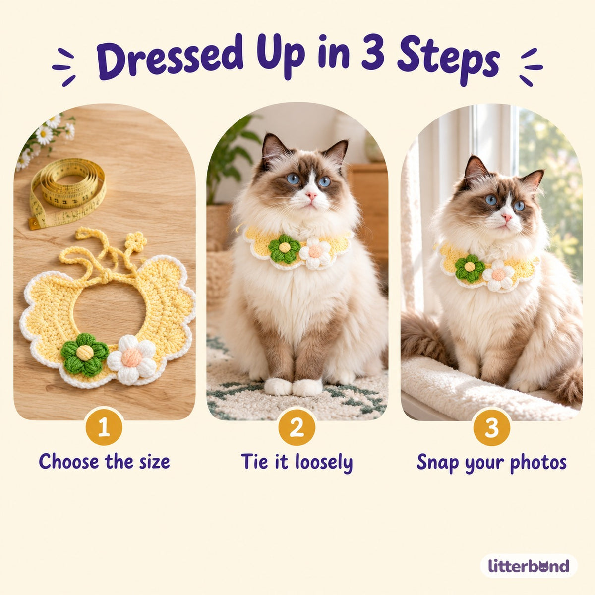 Daisy Pair Scalloped Crochet Collar - how to put it on