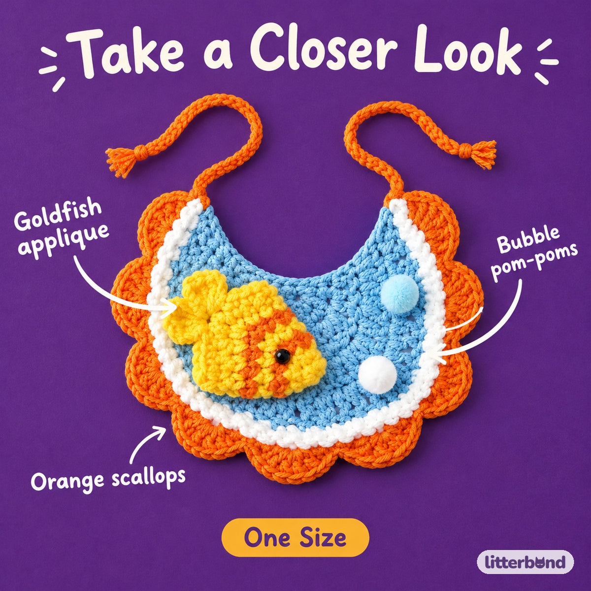 Goldfish Crochet Bib - close-up details