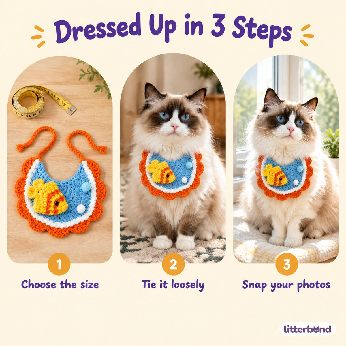Goldfish Crochet Bib - how to put it on