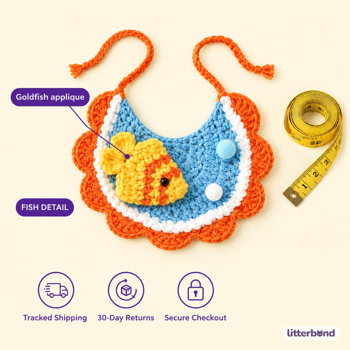 Goldfish Crochet Bib - size and details