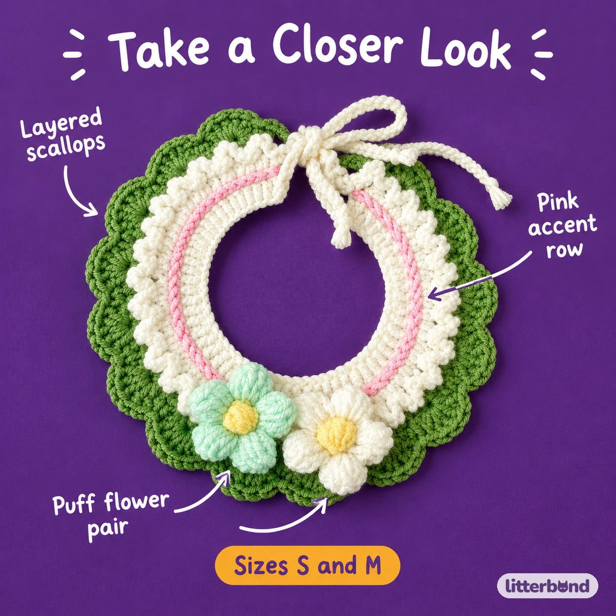 Double Flower Layered Crochet Collar - close-up details