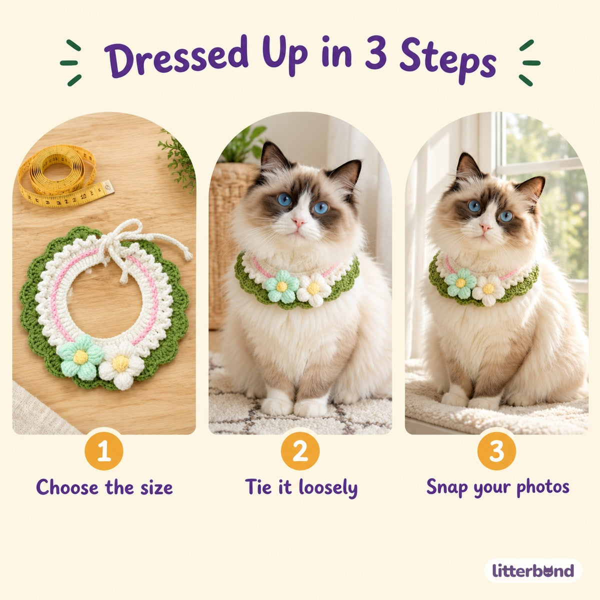 Double Flower Layered Crochet Collar - how to put it on