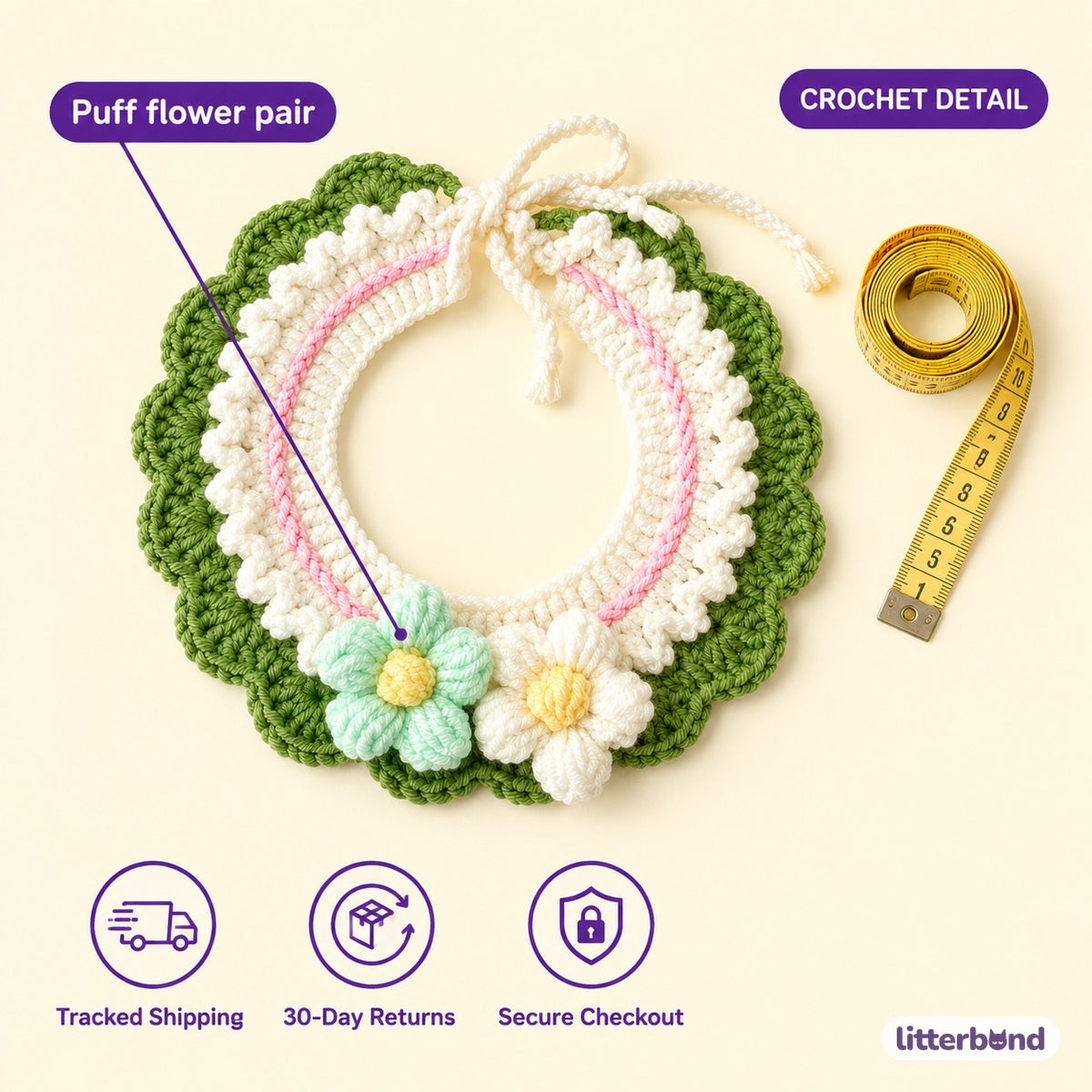 Double Flower Layered Crochet Collar - size and details