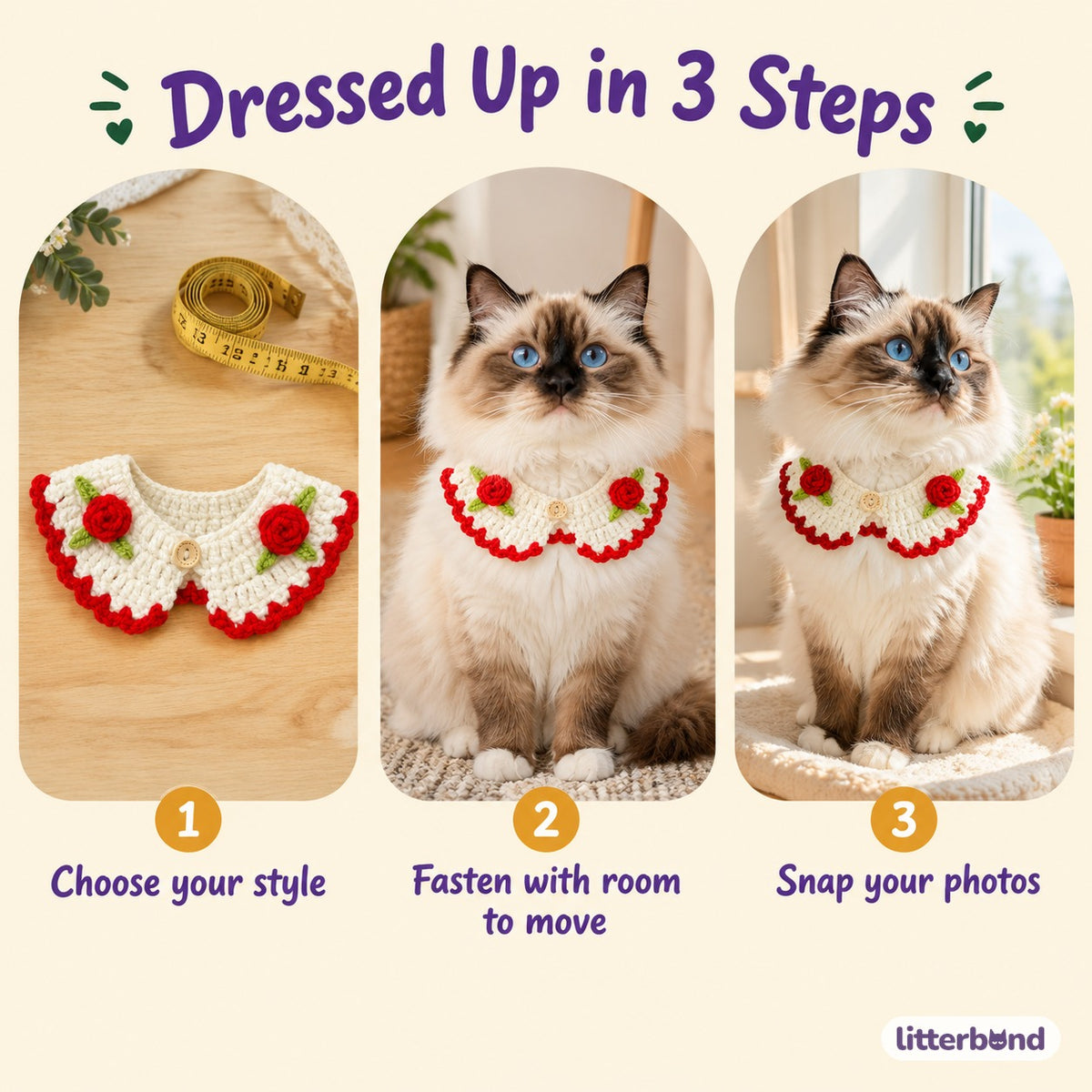 Rose Button Crochet Collar - how to put it on