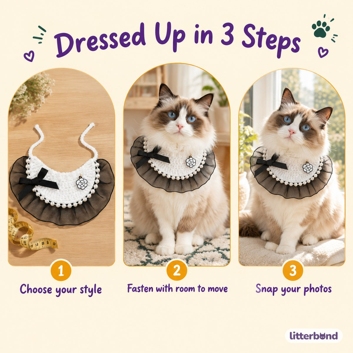 Pearl Edge Ruffle Bib - how to put it on