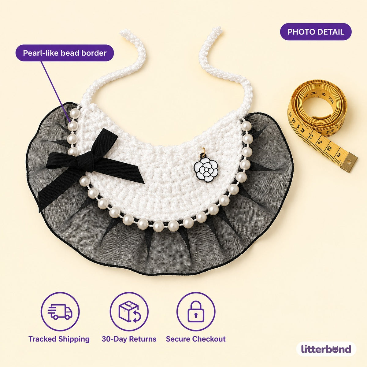 Pearl Edge Ruffle Bib - size and details
