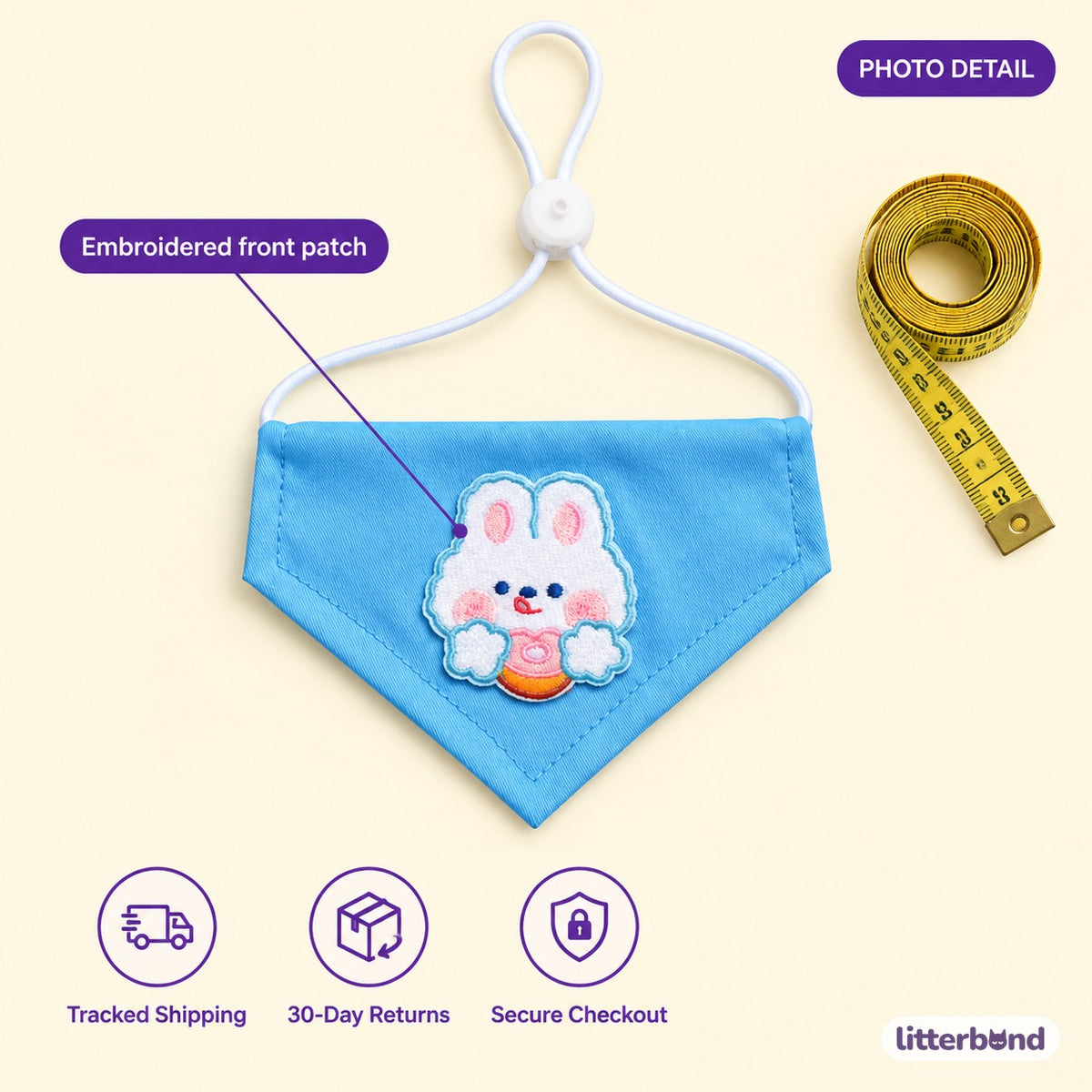 Playful Patch Triangle Bandana - size and details
