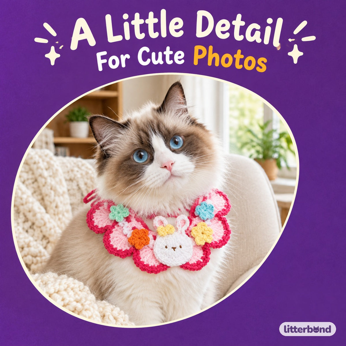 Garden Crochet Neck Ruffle on a cat
