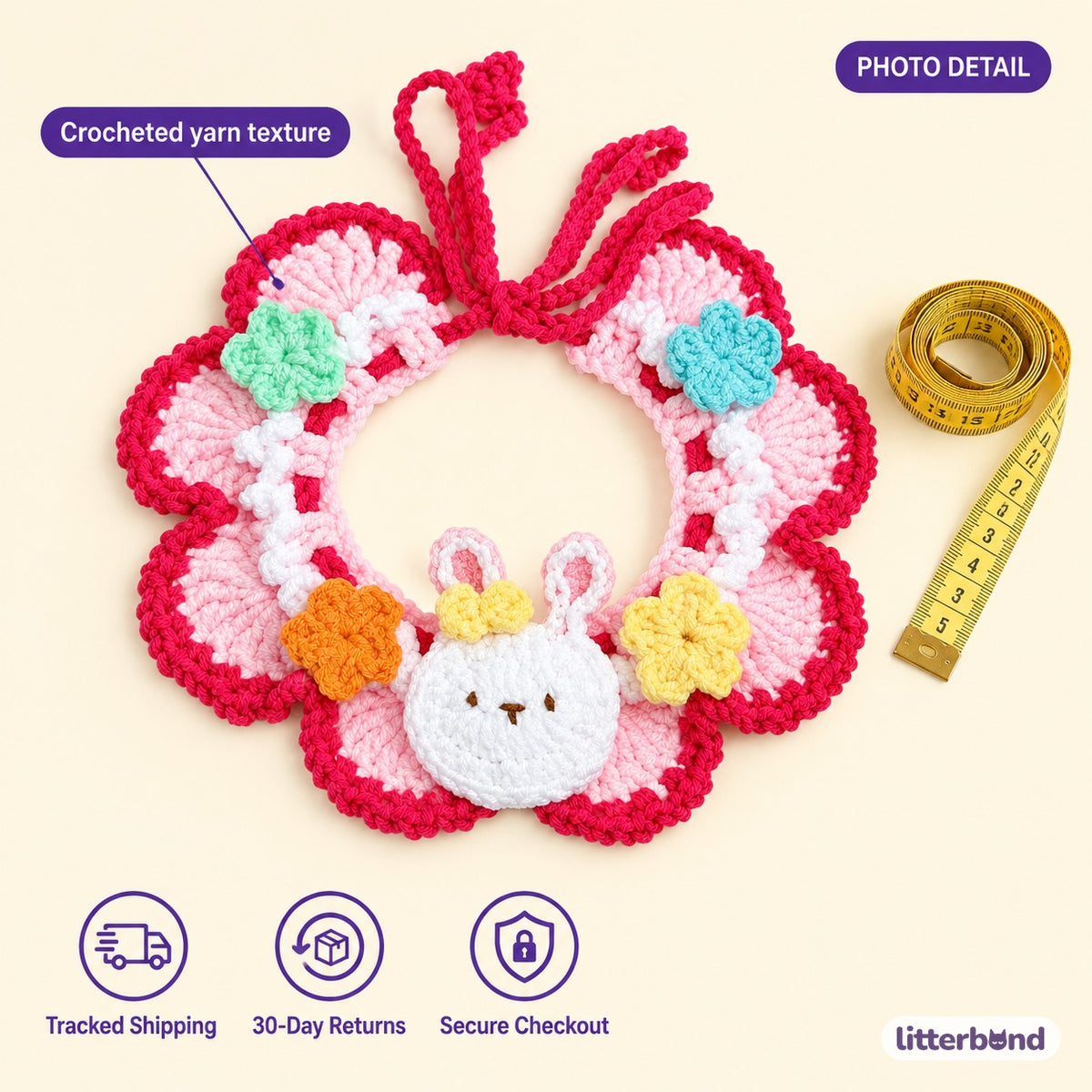Garden Crochet Neck Ruffle - size and details