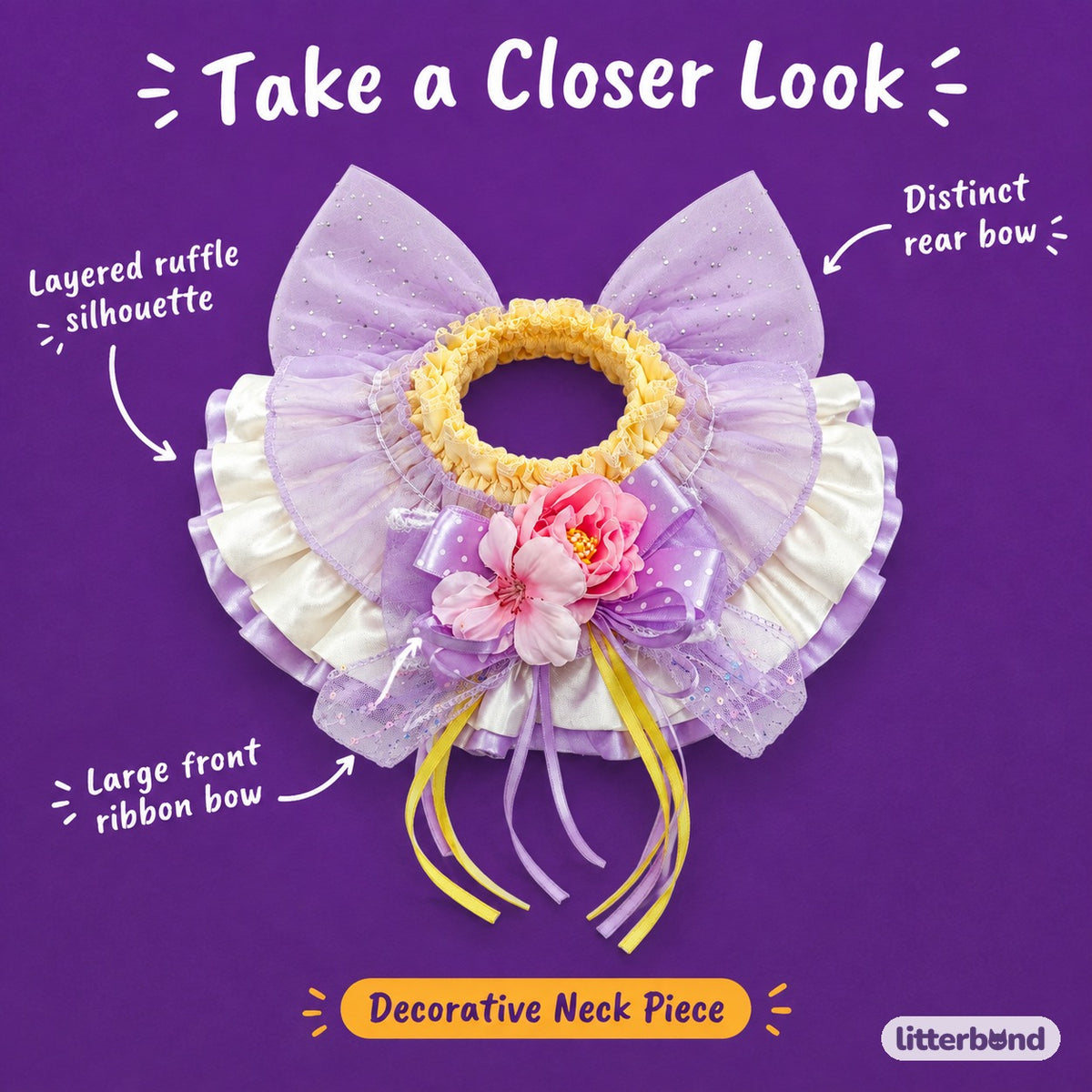 Ornate Ribbon Ruffle Collar - close-up details