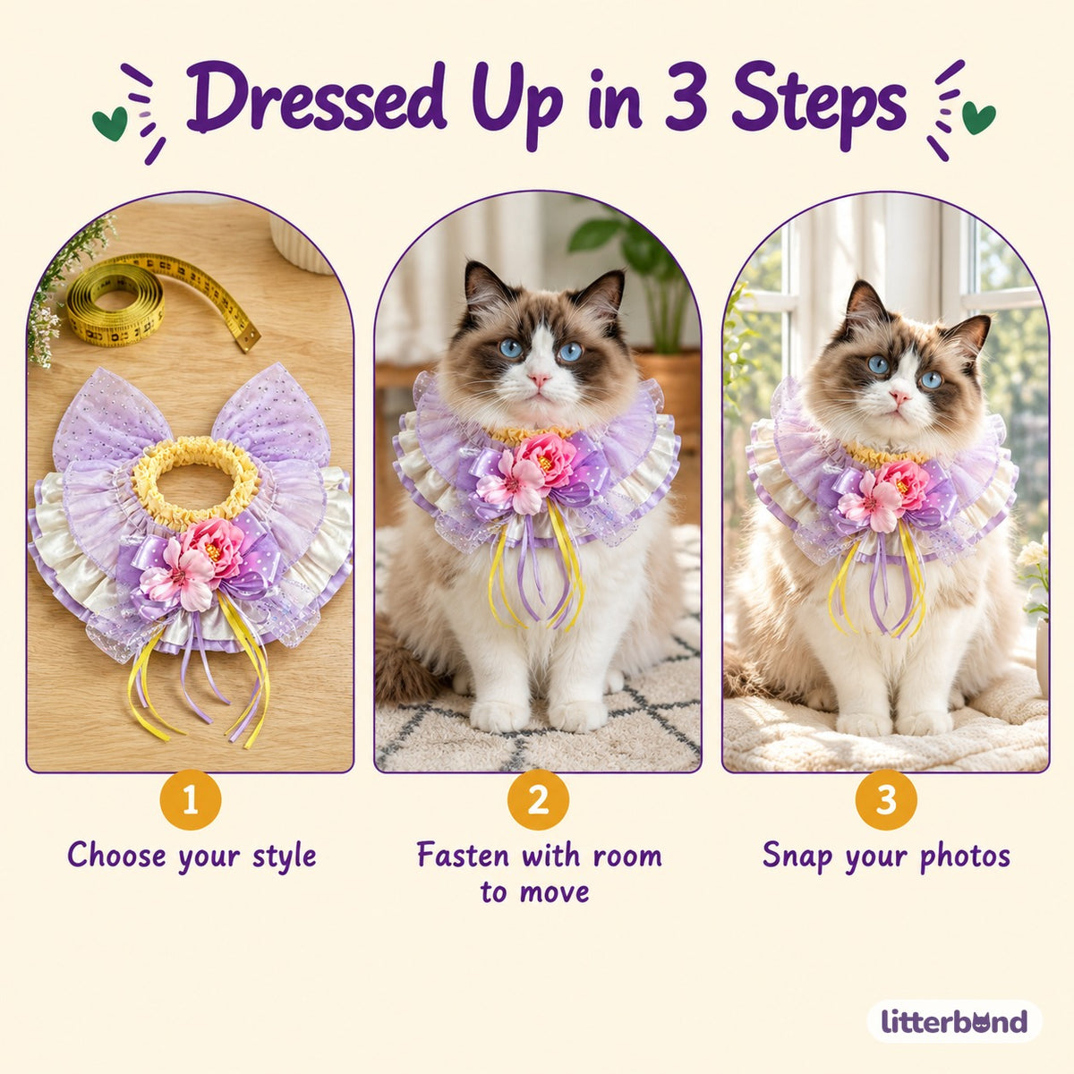 Ornate Ribbon Ruffle Collar - how to put it on