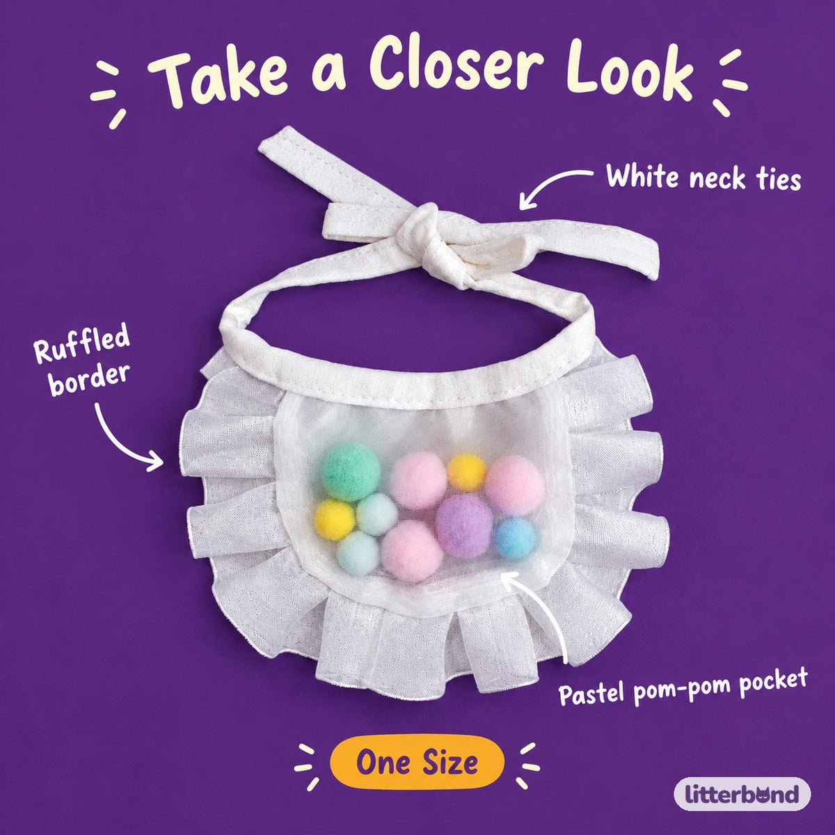 Pastel Pom-Pom Ruffle Bib - close-up details