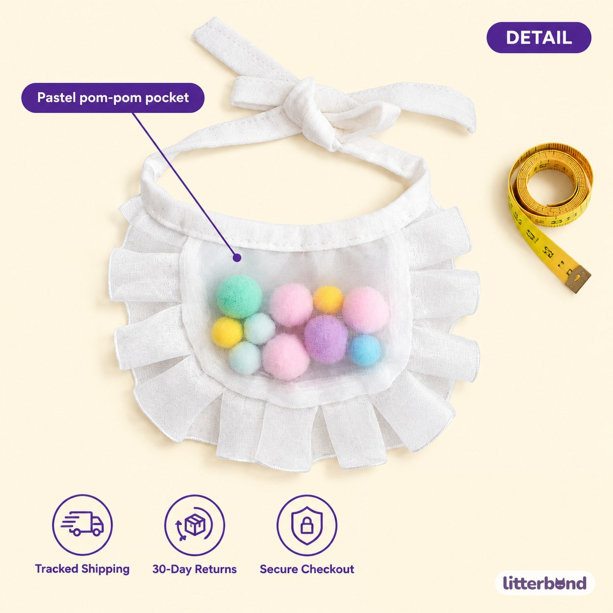 Pastel Pom-Pom Ruffle Bib - size and details