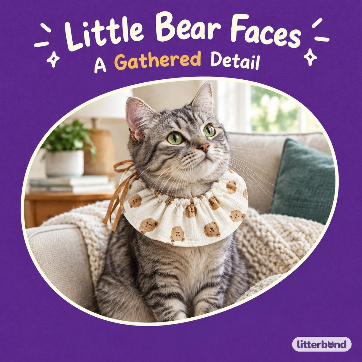 Bear Print Gauze Ruffle on a cat