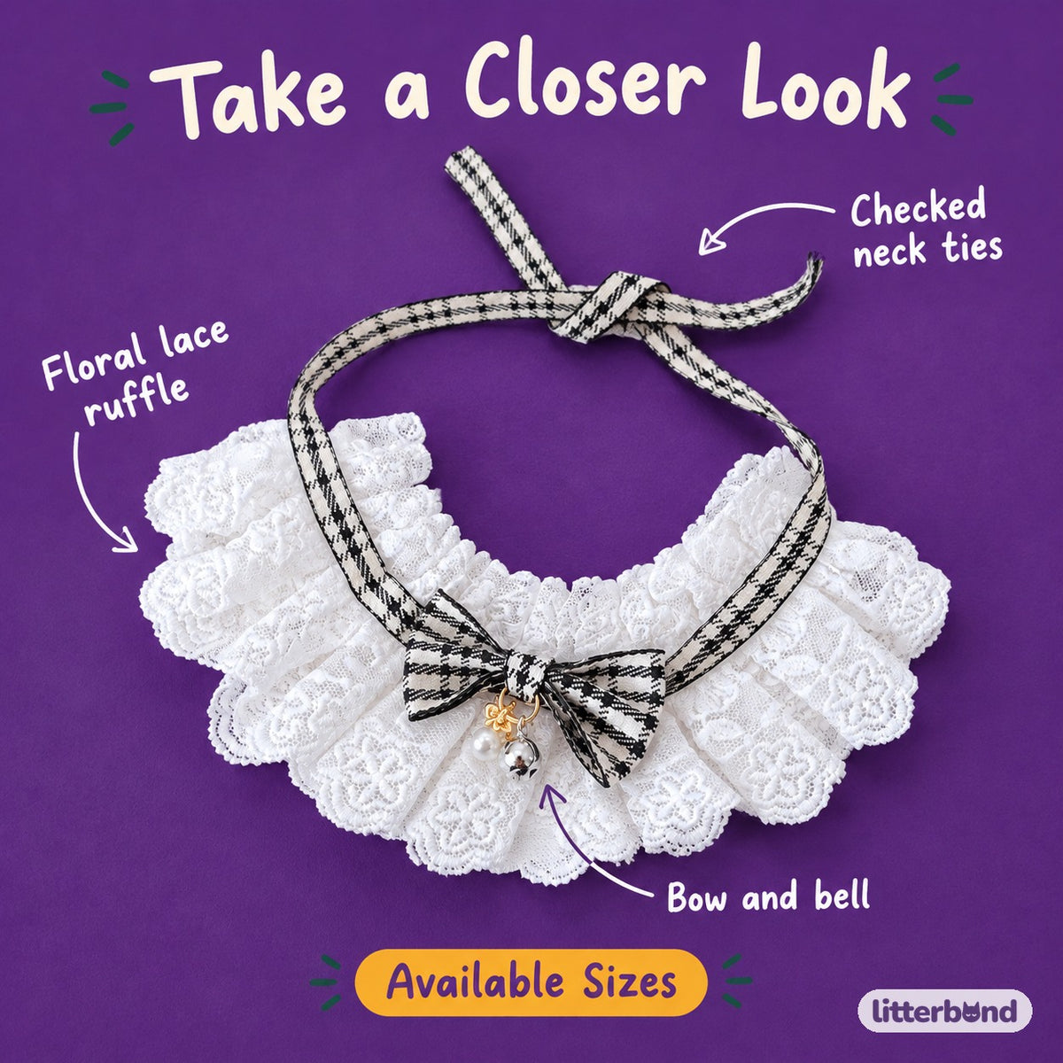 Checked Bow Lace Ruffle - close-up details
