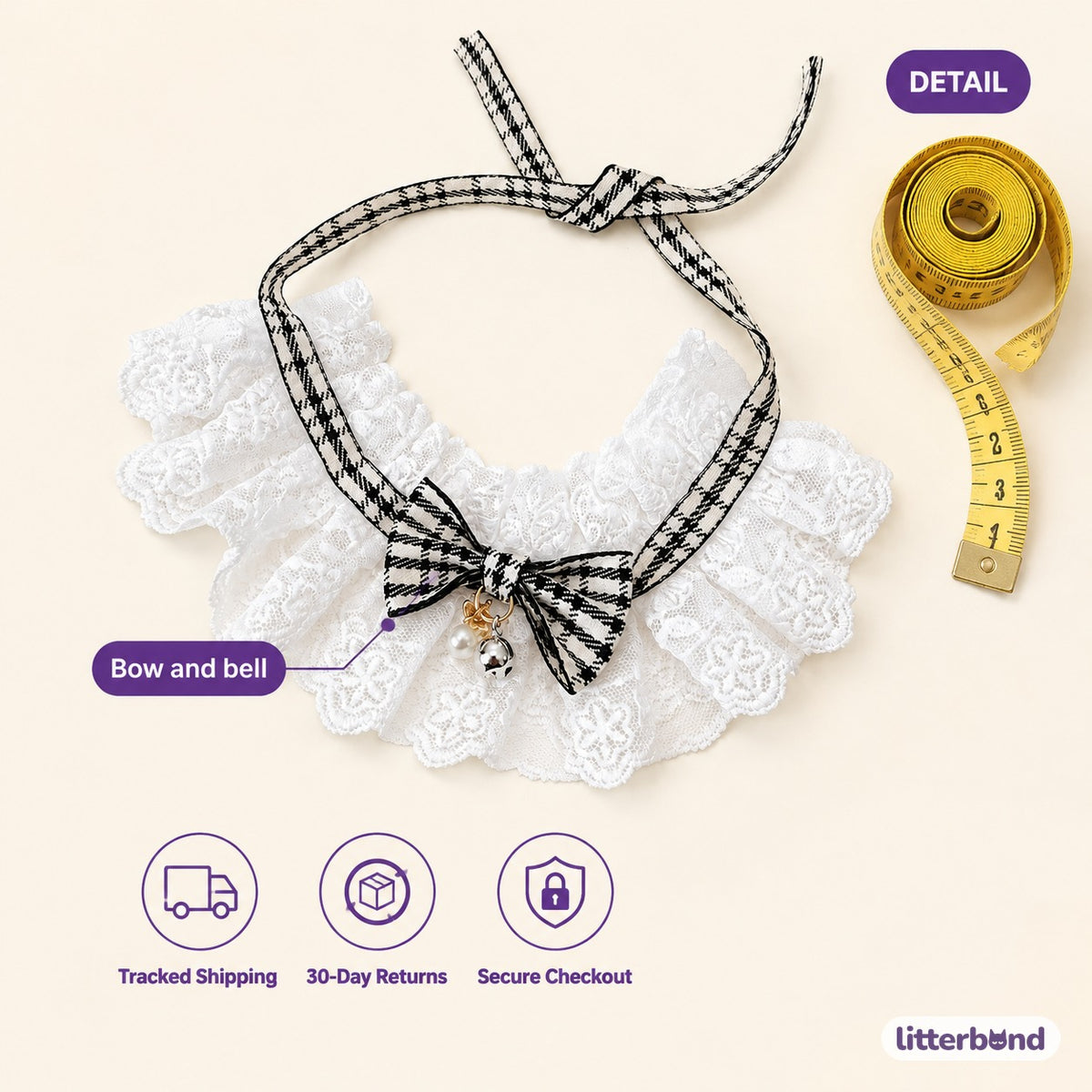 Checked Bow Lace Ruffle - size and details