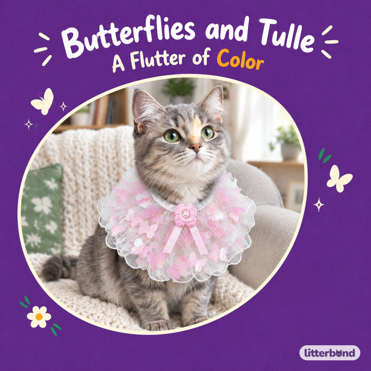 Butterfly Flower Tulle Ruffle on a cat