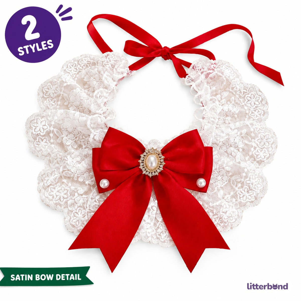 Pearl Center Lace Bow Ruffle