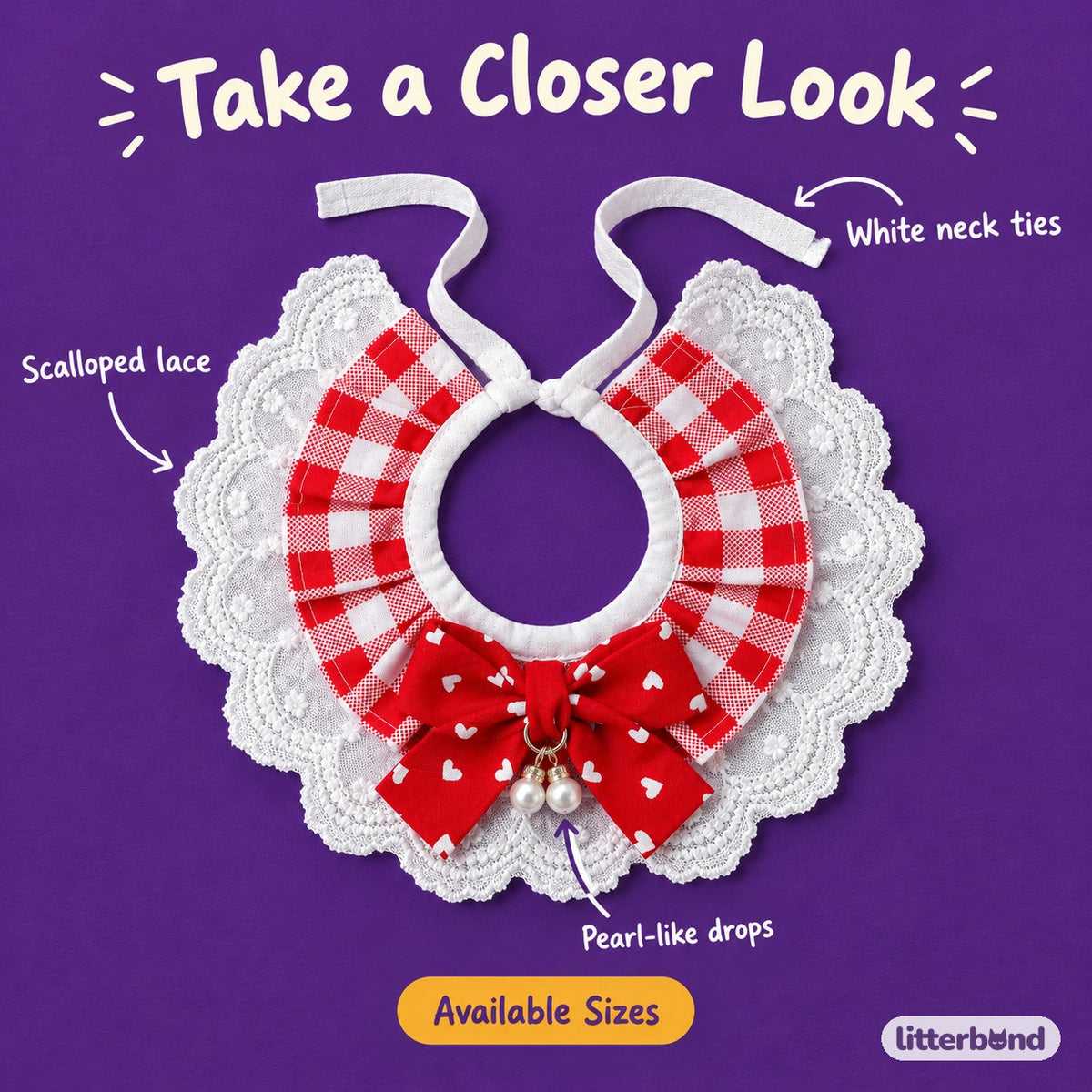 Gingham Pearl Drop Bow Ruffle - close-up details