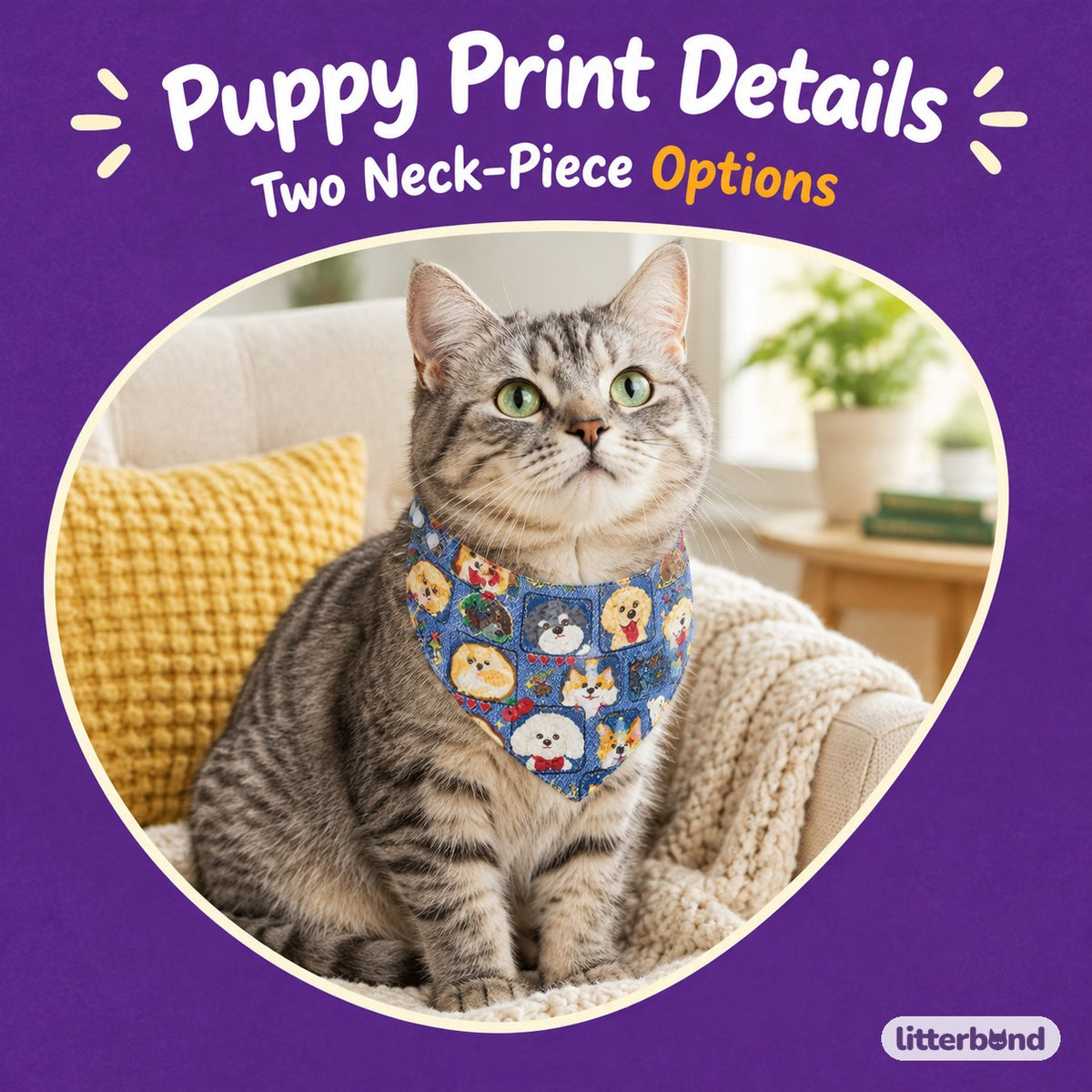 Puppy Print Bandana & Collar on a cat
