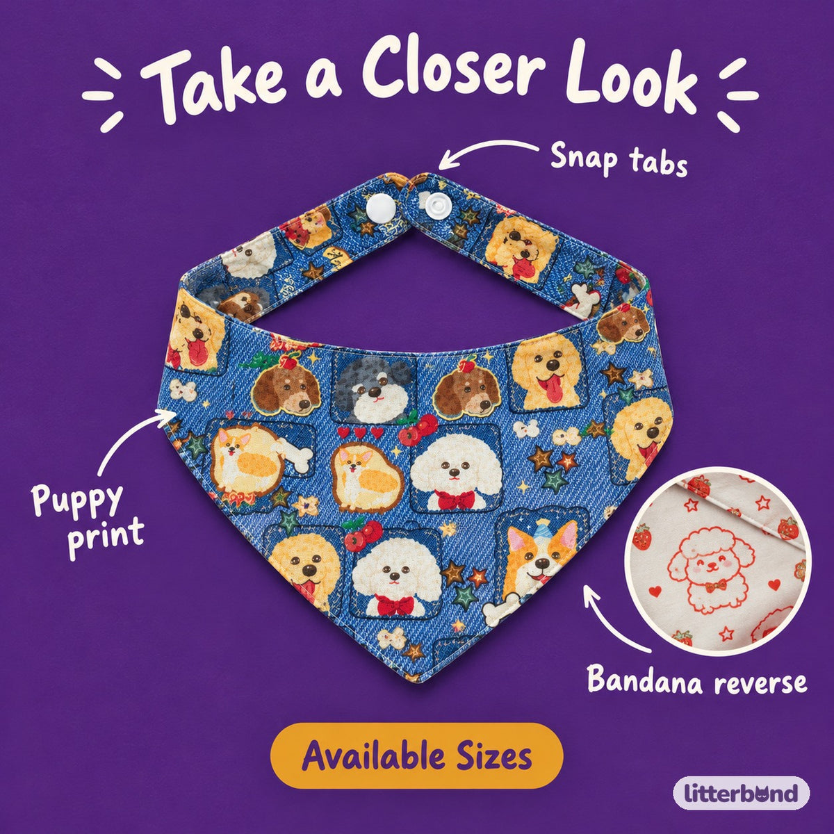 Puppy Print Bandana & Collar - close-up details