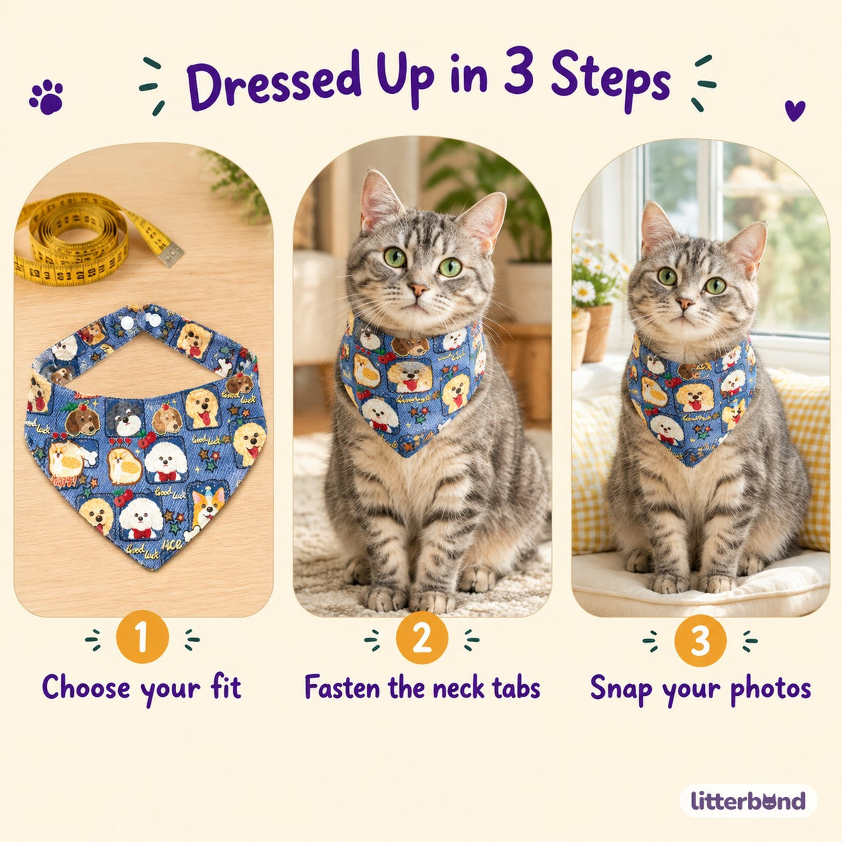 Puppy Print Bandana & Collar - how to put it on
