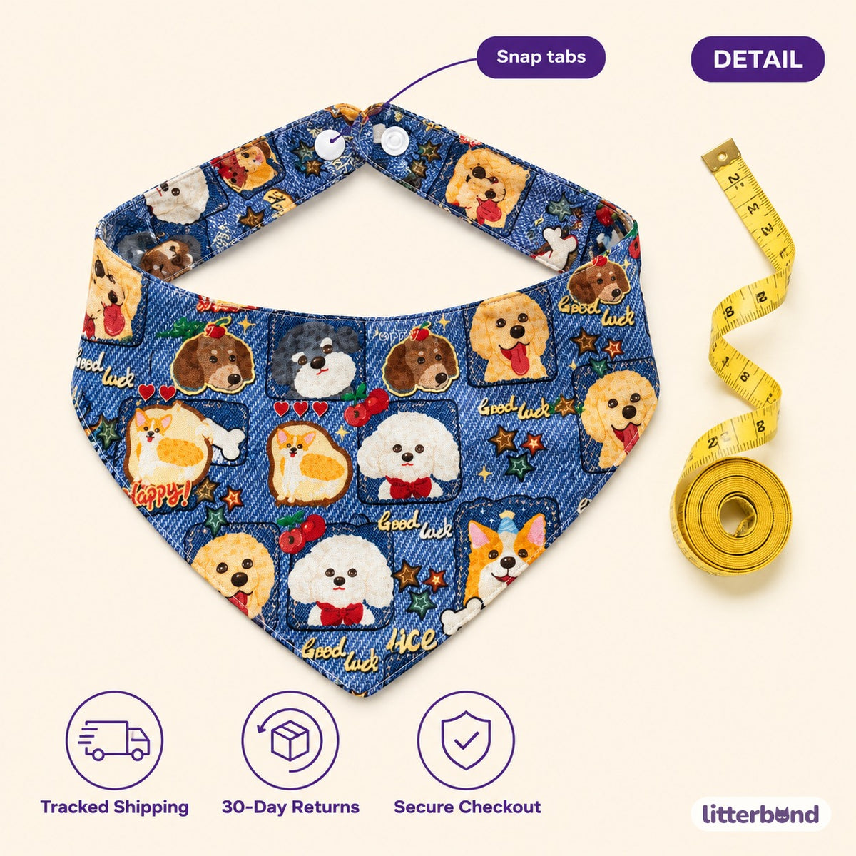 Puppy Print Bandana & Collar - size and details