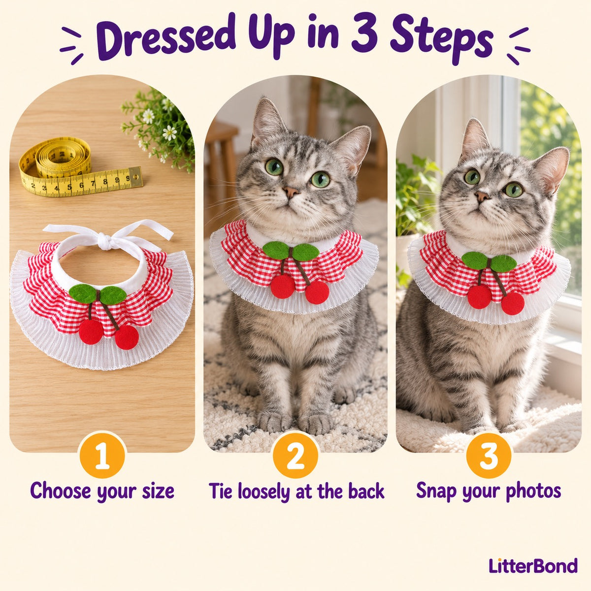 Cherry Gingham Ruffle Collar - how to put it on