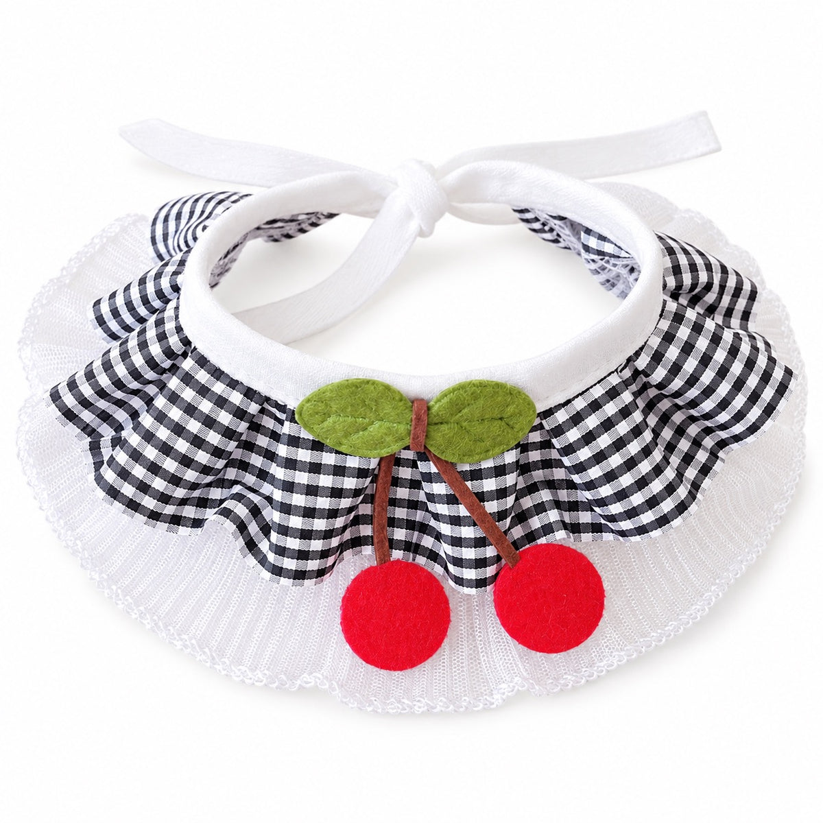 Cherry Gingham Ruffle Collar - Black Gingham
