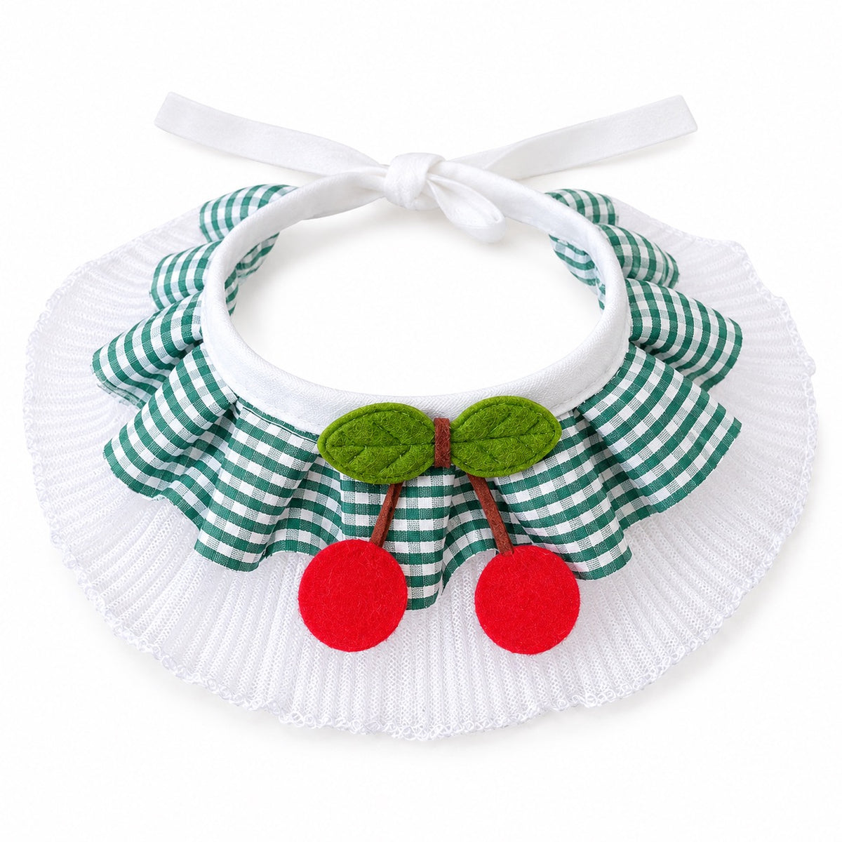 Cherry Gingham Ruffle Collar - Green Gingham