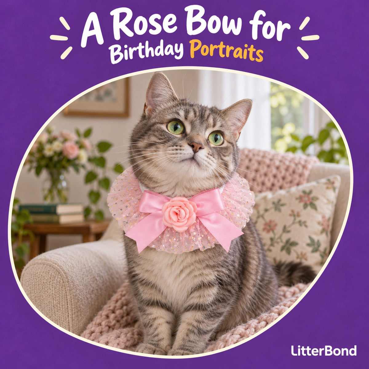 Rose Bow Tulle Collar on a cat