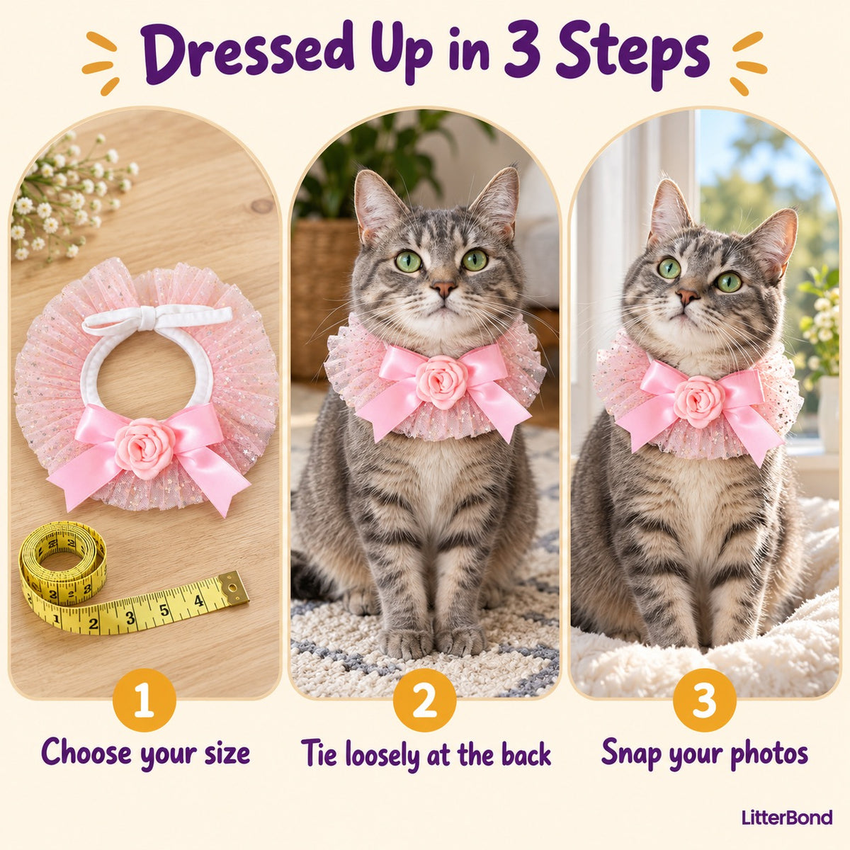 Rose Bow Tulle Collar - how to put it on