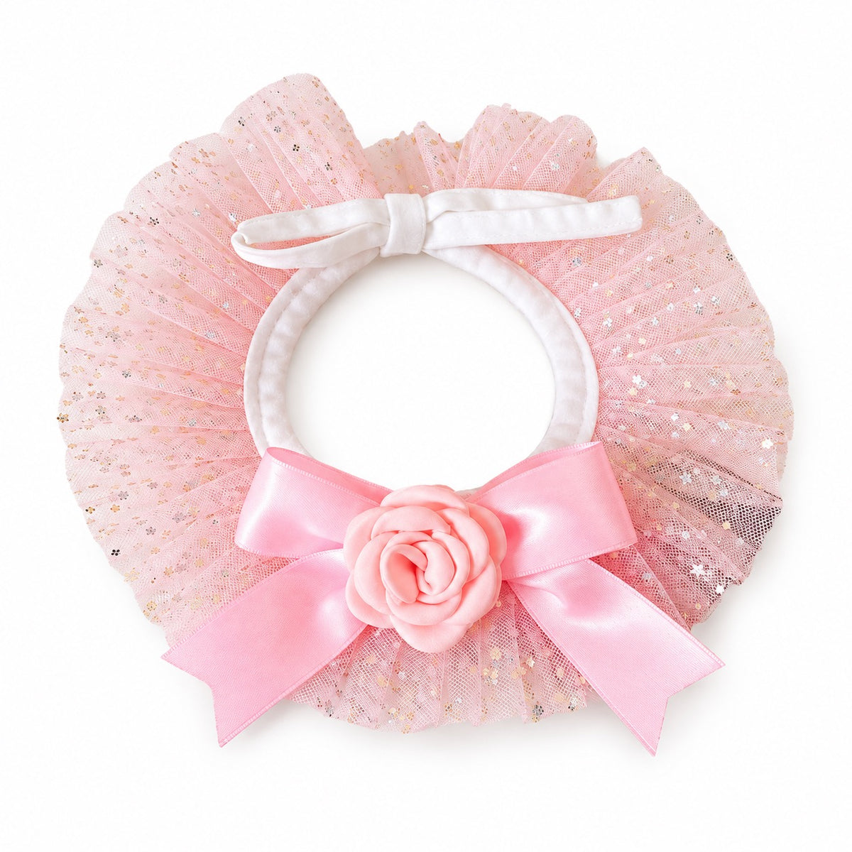 Rose Bow Tulle Collar - Pink Rose