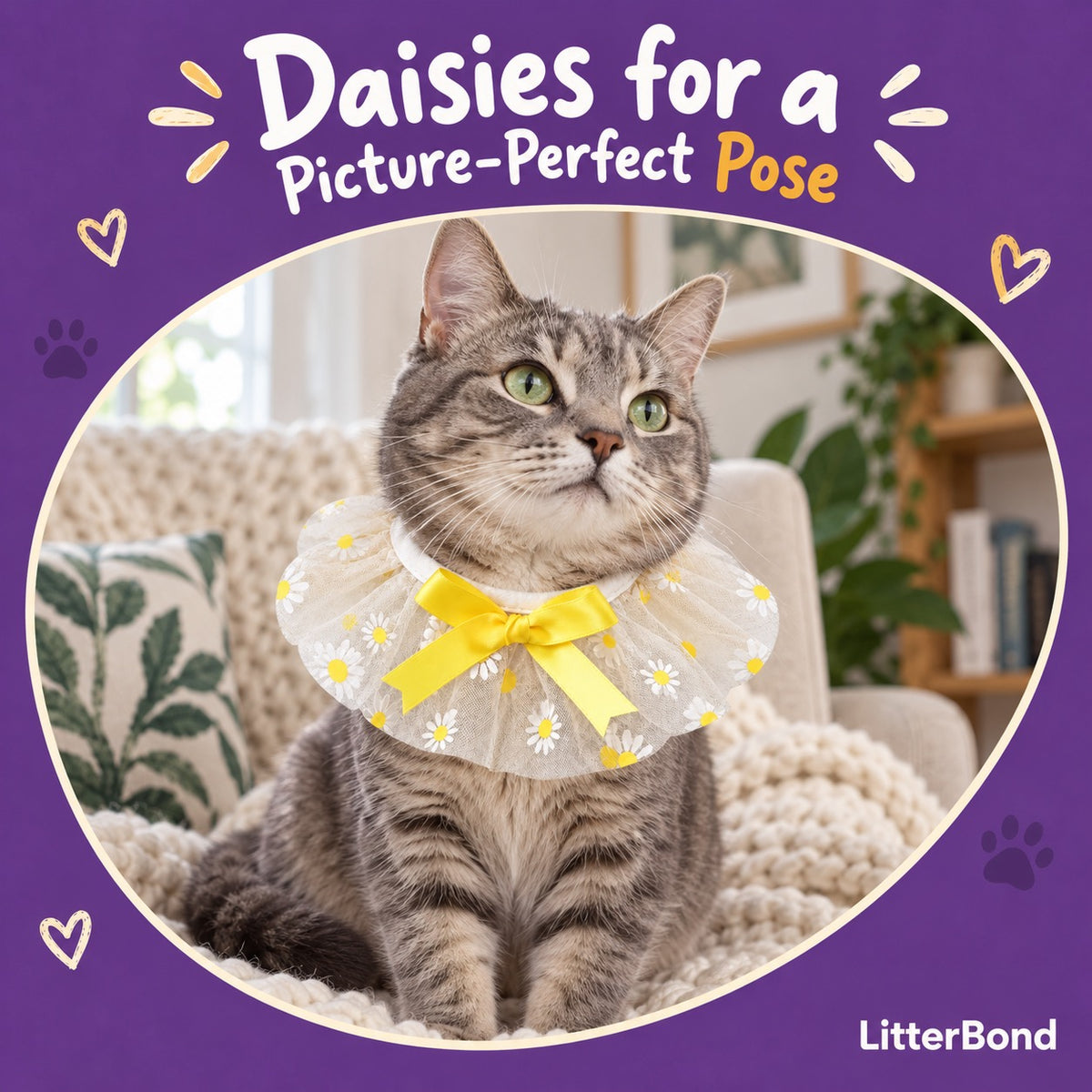Daisy Tulle Bow Collar on a cat