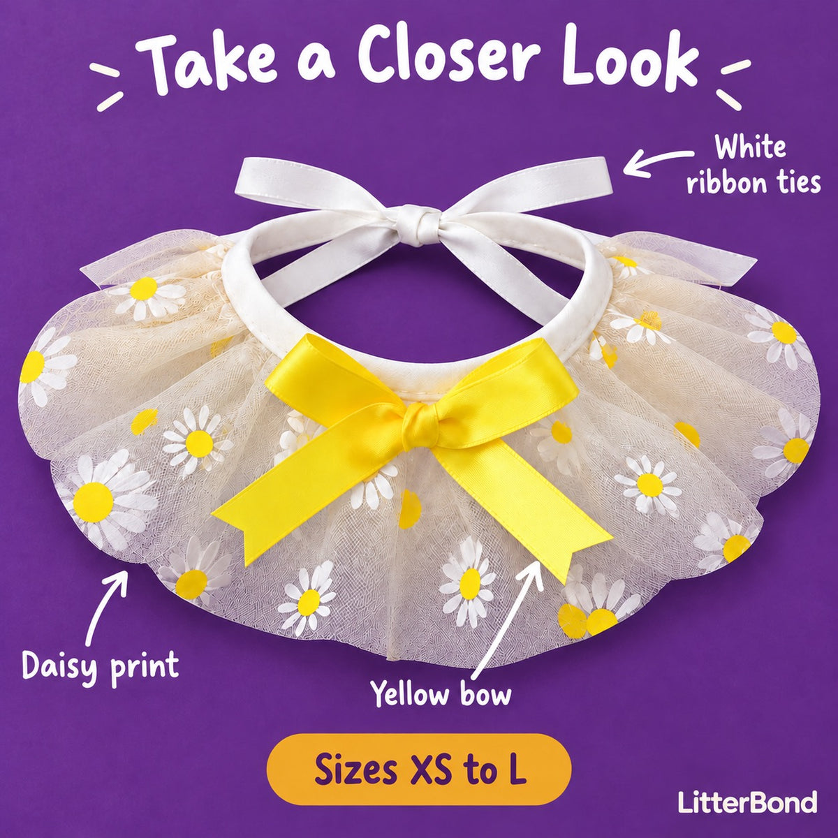 Daisy Tulle Bow Collar - close-up details