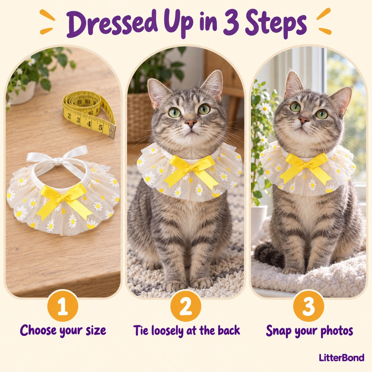 Daisy Tulle Bow Collar - how to put it on